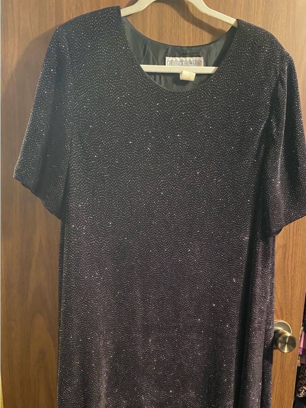 Jessica Howard Black Sparkle Short Sleeve Shift Dress Size 20.